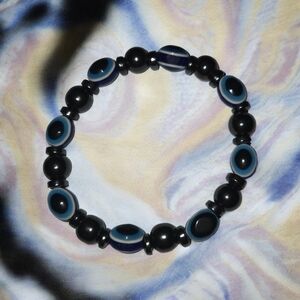 Evil Eye Glass Beaded Bracelet Stretch Bangle